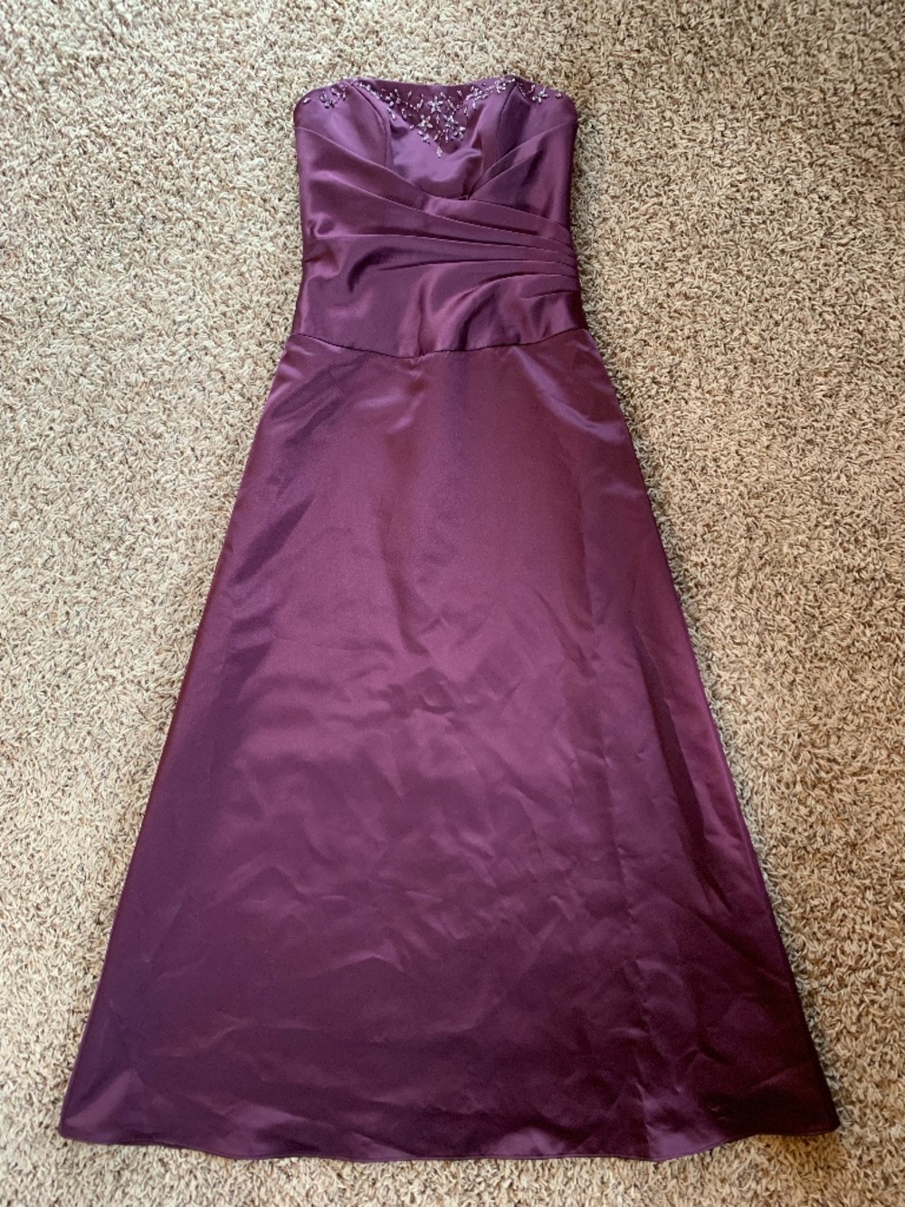 Plum satin evening gown